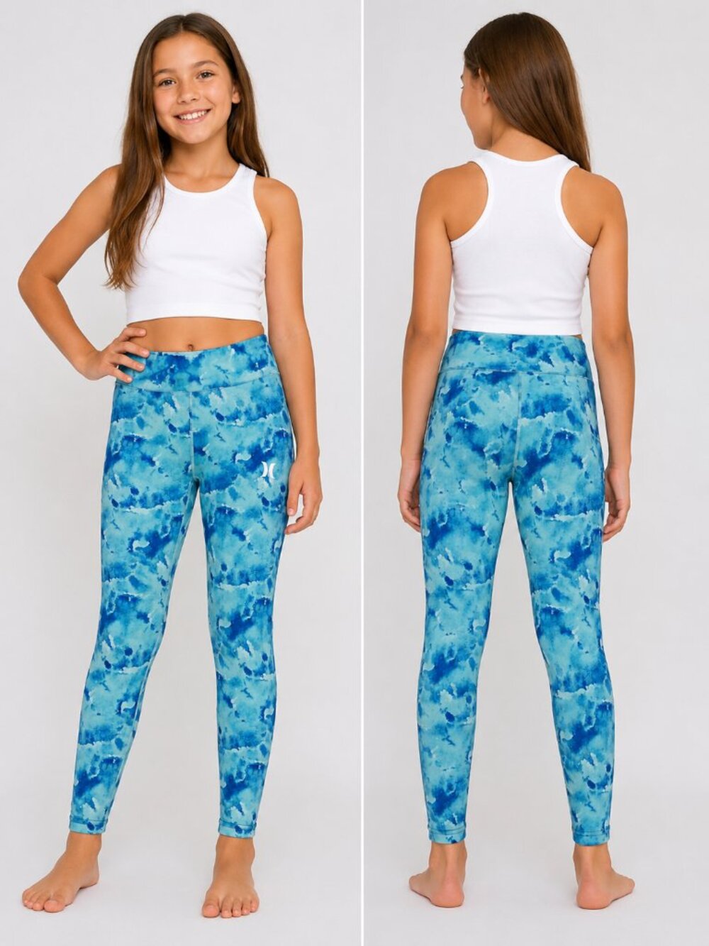 Hurley Girls’ 10/12 Blue Tie Dye Printed Leggings Activewear
